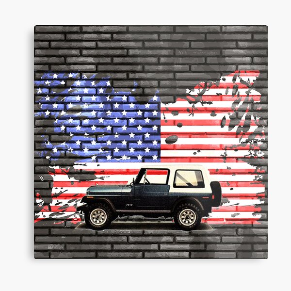 CJ Jeep over USA flag Metal Print