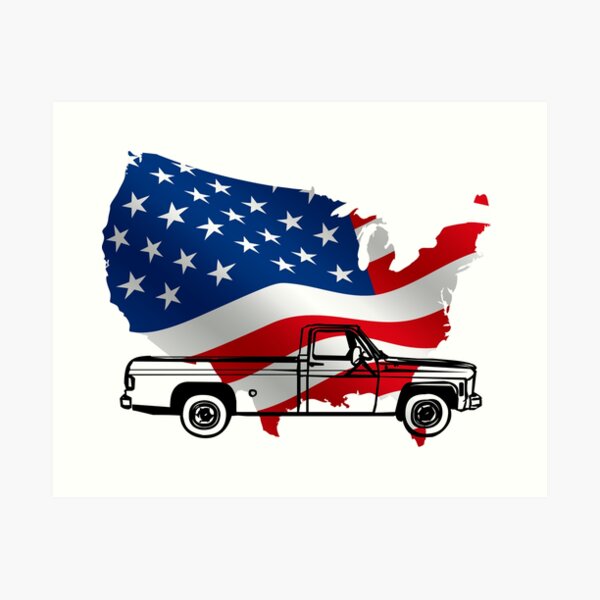 C10 squarebody over usa flagmap Art Print