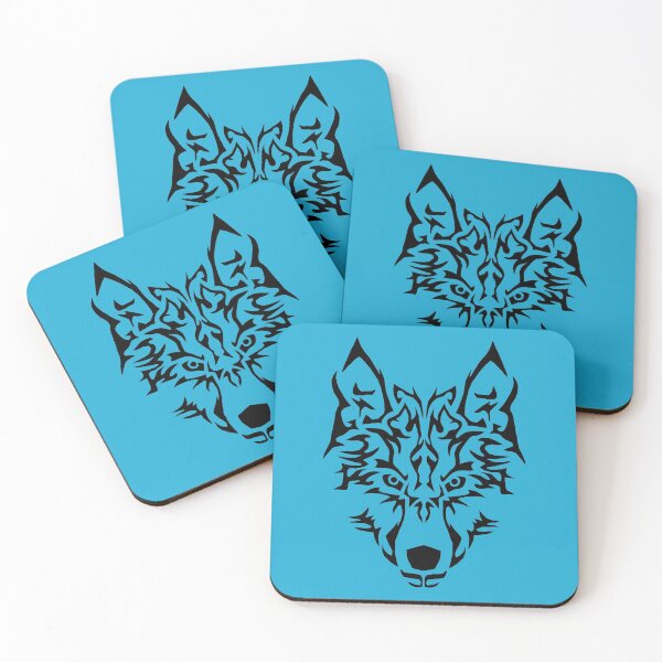 Item preview, TRIBAL WOLF HEAD ON BRIGHT CERULEAN designed and sold by PetsandBeyond.