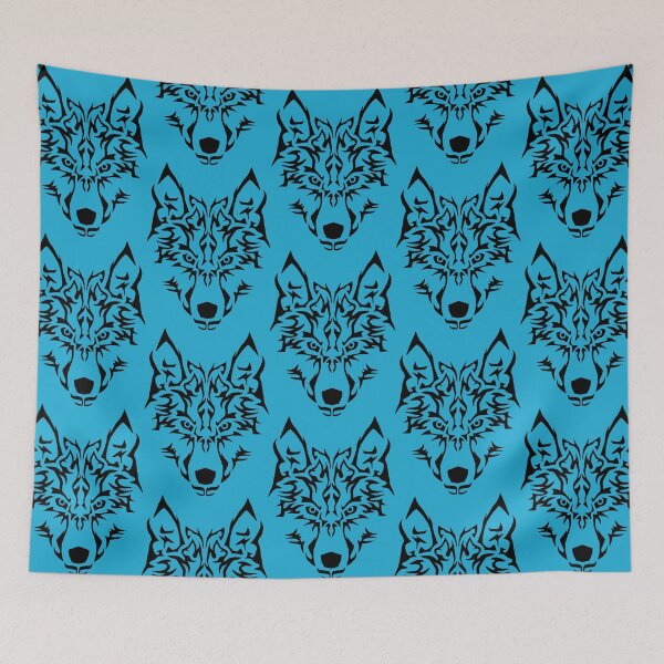 Item preview, TRIBAL WOLF HEAD ON BRIGHT CERULEAN designed and sold by PetsandBeyond.