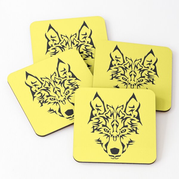Item preview, TRIBAL WOLF HEAD ON LEMON YELLOW designed and sold by PetsandBeyond.