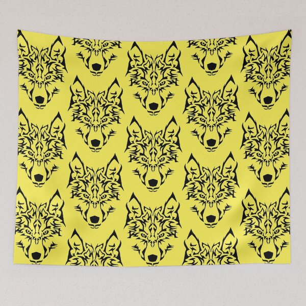 Item preview, TRIBAL WOLF HEAD ON LEMON YELLOW designed and sold by PetsandBeyond.