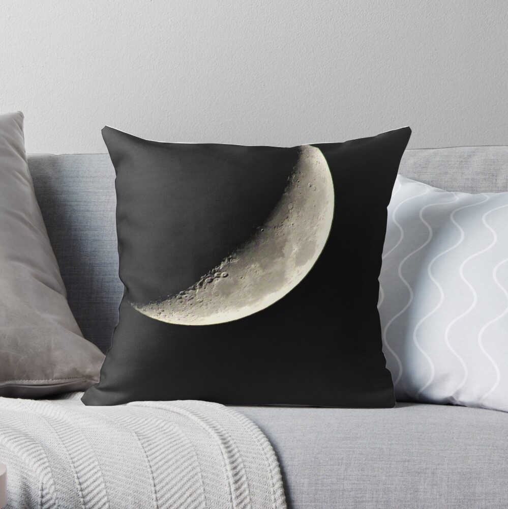 Waxing Crescent Moon with Craters Throw Pillow