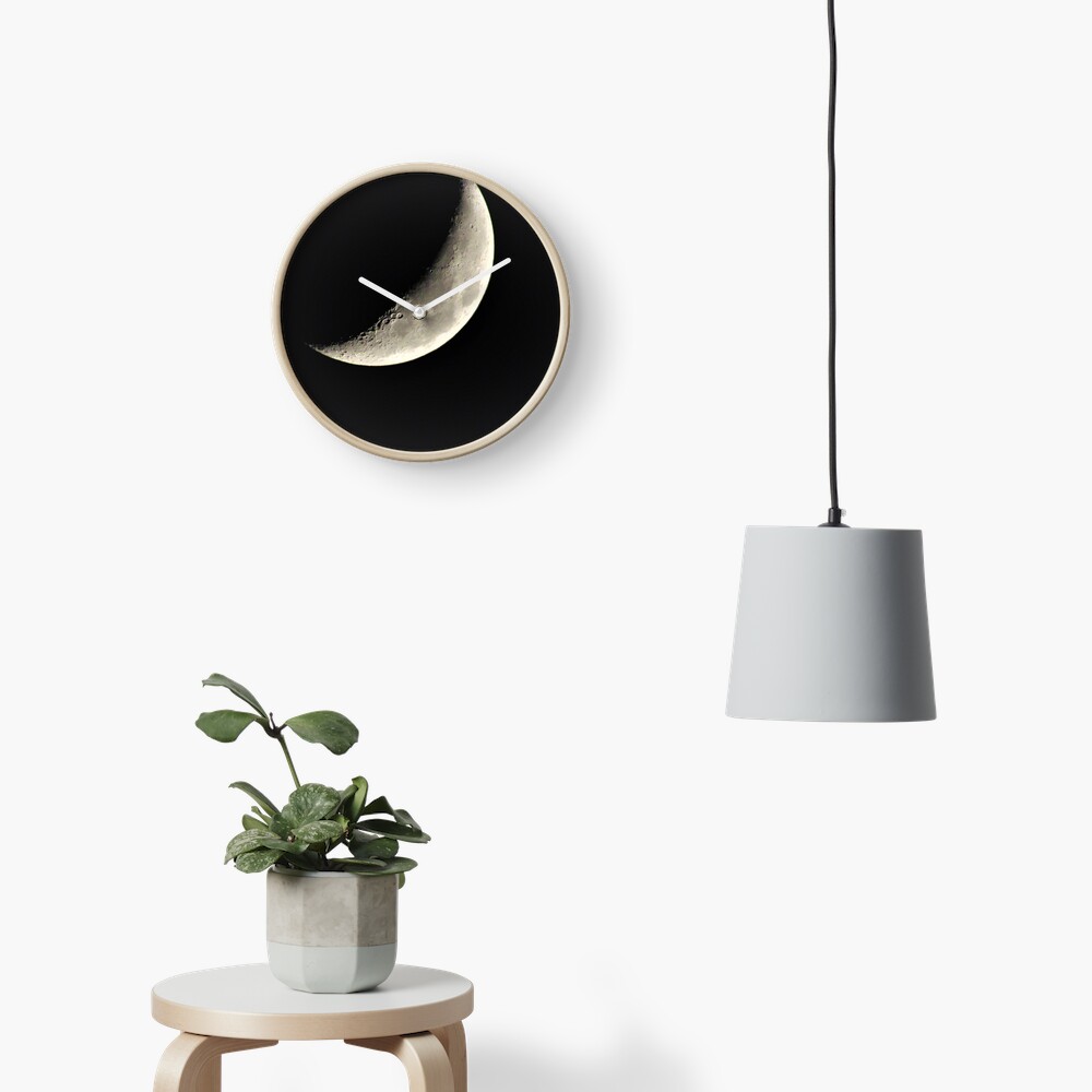 Waxing Crescent Moon with Craters Clock