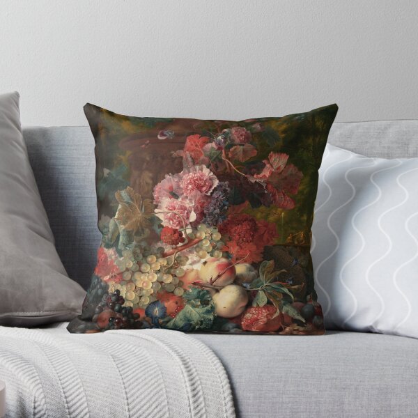 Fruit Piece by Jan van Huysum Old Masters Classical Art Reproduction Throw Pillow
