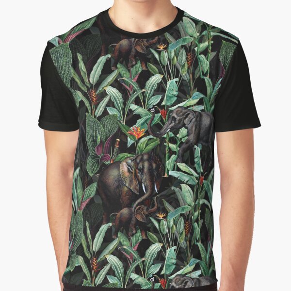 Pierre Joseph Redoute tropical vintage flowers and wild elephant nostalgic seamless mystic pattern Graphic T-Shirt
