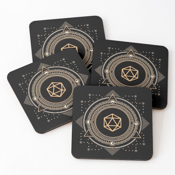 Polyhedral D20 Dice Sacred Symbol of the Sorcerer Coasters (Set of 4)