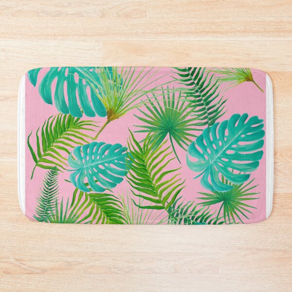 Item preview, Green Tropical Leaves on pink background designed and sold by MatsonArtDesign.
