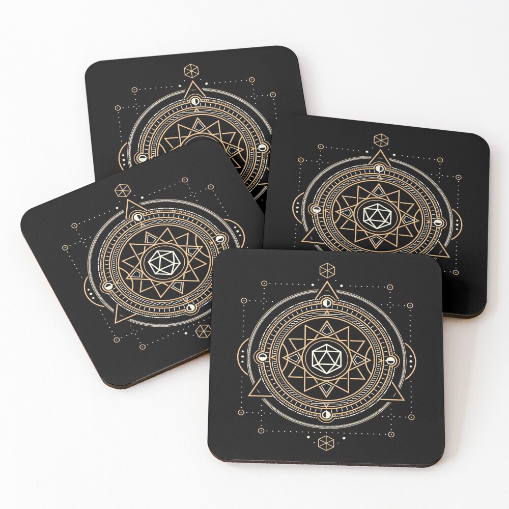 Polyhedral D20 Dice Sacred Symbol of the Occultist Coasters (Set of 4)