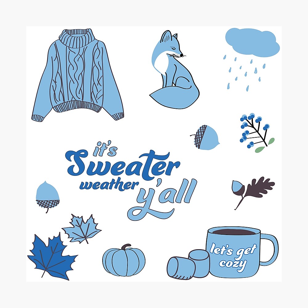 light blue aesthetic sweater weather fall sticker pack poster by the goods redbubble