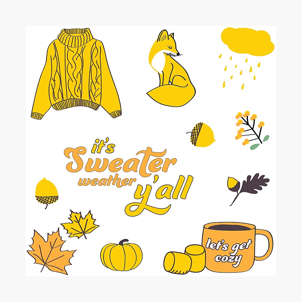 yellow aesthetic sweater weather fall sticker pack metal print by the goods redbubble