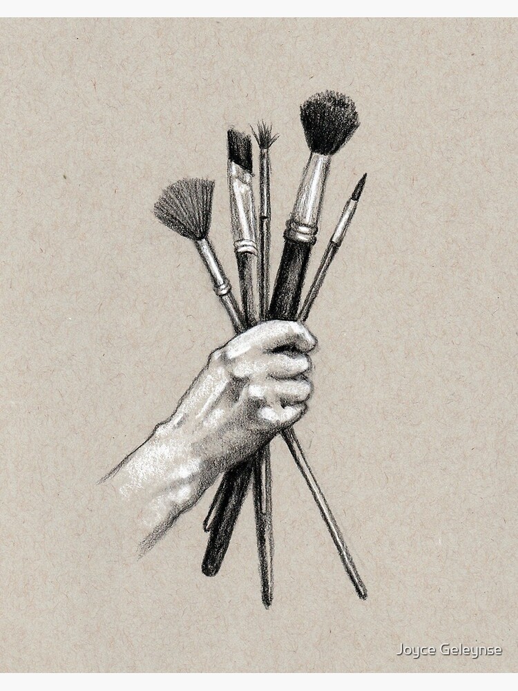 Artist Hand Holding Paint Brushes, Charcoal Art Postcard for Sale by Joyce  Geleynse
