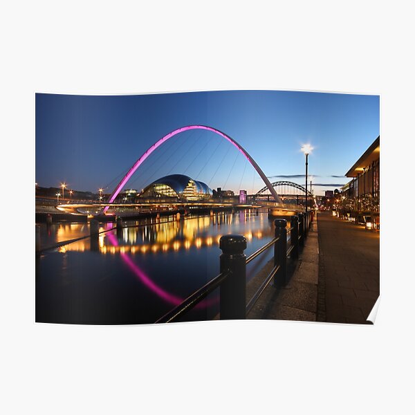 Newcastle-Gateshead, Bridges and Quayside at Dusk Poster