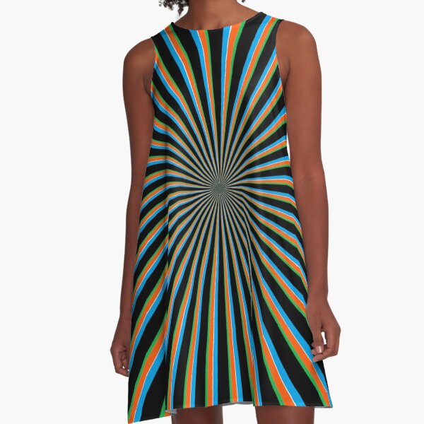 #Sunburst, #pinwheel, #groovy, #abstract, illustration, radial, sunbeam, design, pattern, psychedelic, art A-Line Dress