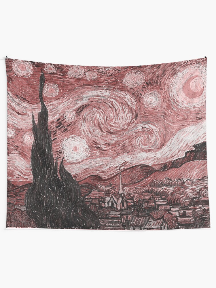 Alternate view of Pink Starry Night Tapestry