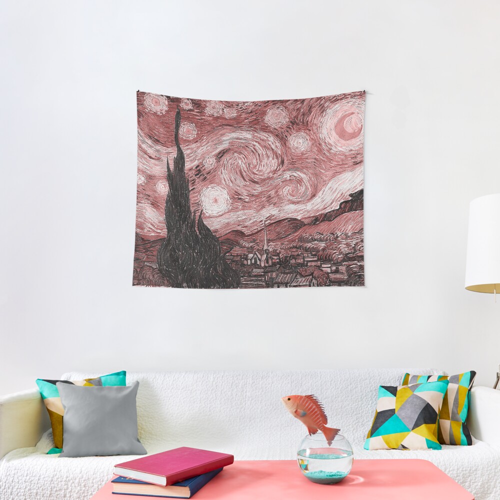 Pink Starry Night Tapestry