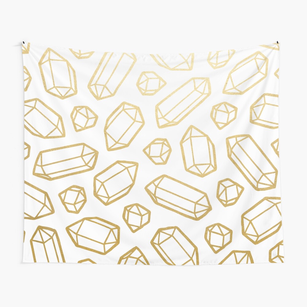 Gold and White Gemstone Pattern Wall Tapestry