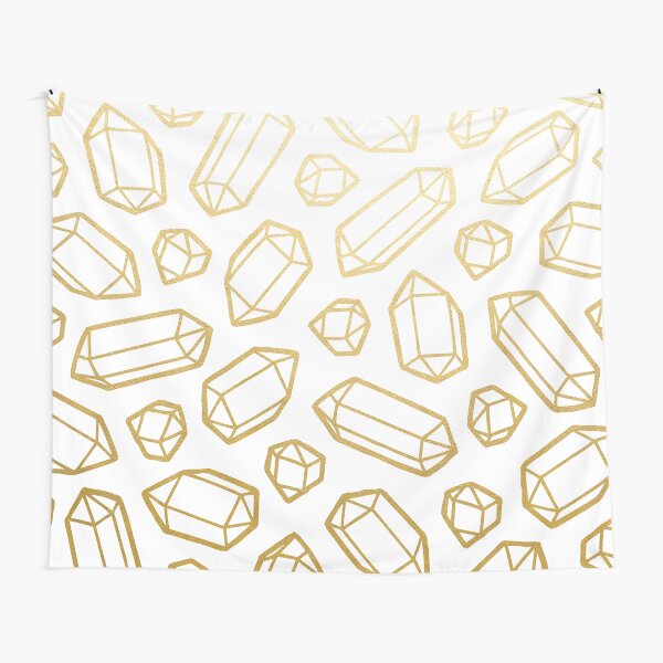 Gold and White Gemstone Pattern Tapestry