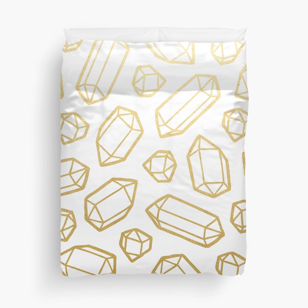 Gold and White Gemstone Pattern Duvet Cover