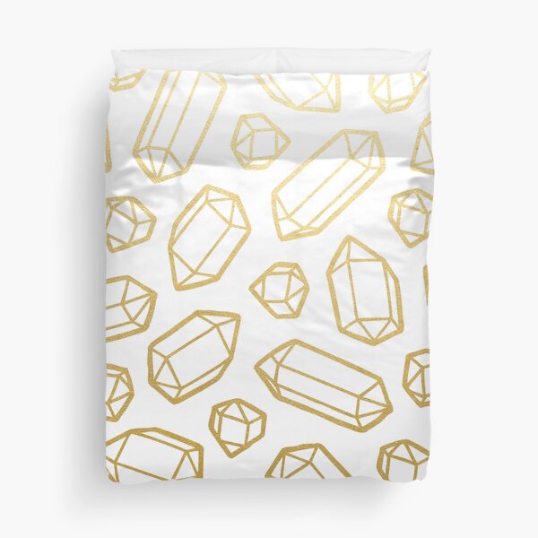 Gold and White Gemstone Pattern Duvet Cover