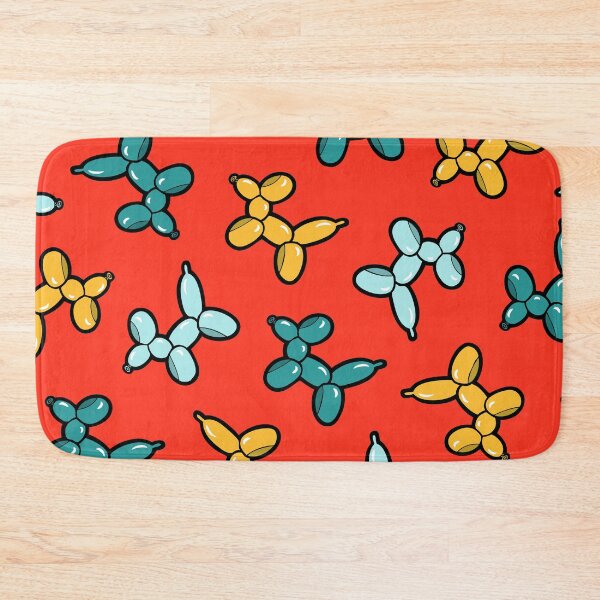 Balloon Animal Dogs Pattern in Red Bath Mat
