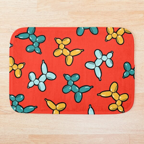 Balloon Animal Dogs Pattern in Red Bath Mat