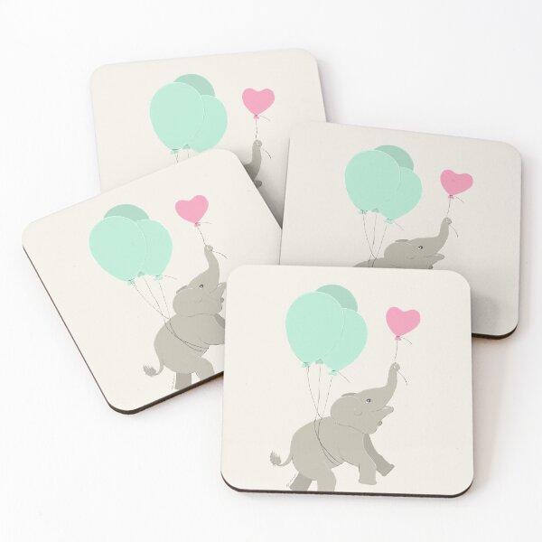 Item preview, little baby elephant flying away with balloons - baby illustration designed and sold by studioMoSa.