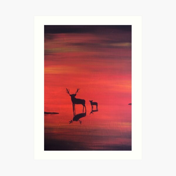 Sunset with wildlife Art Print