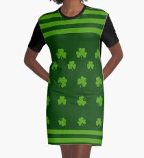 Grünes Kleeblatt und Streifen T-Shirt Kleid