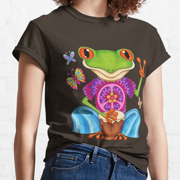 Peace Frog - Colorful Hippie Frog Art by Thaneeya McArdle Classic T-Shirt