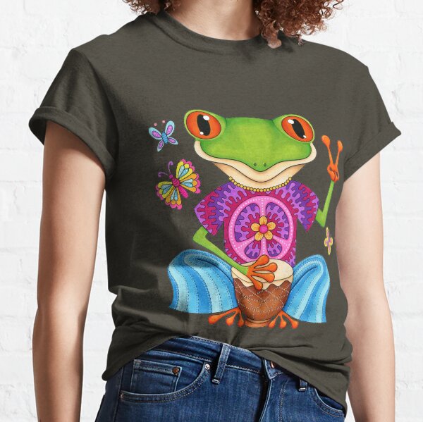 Peace Frog - Colorful Hippie Frog Art by Thaneeya McArdle Classic T-Shirt