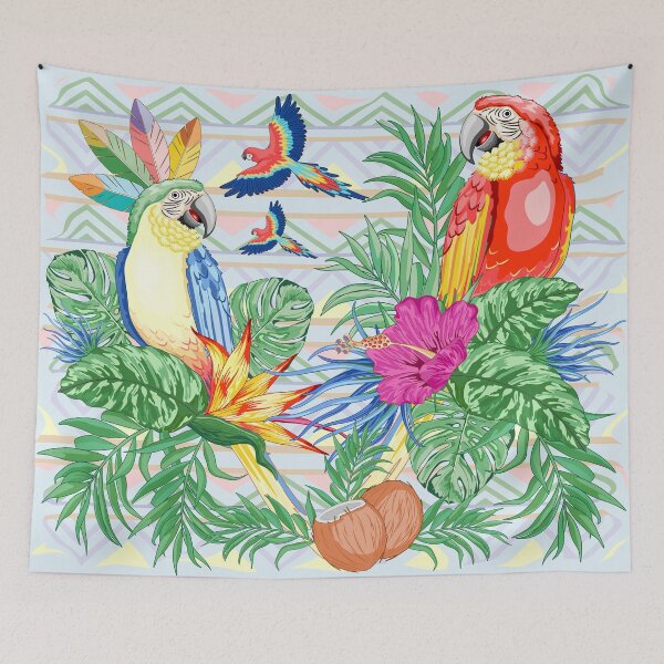 Item preview, Macaws Parrots Exotic Birds on Tropical Flowers and Leaves designed and sold by BluedarkArt.