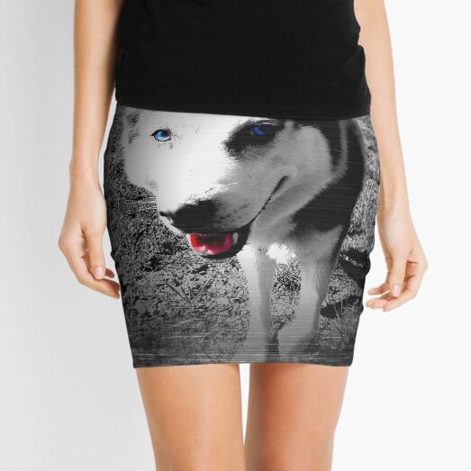 Siberian Husky schwarz weiß mit blauen Augen Minirock