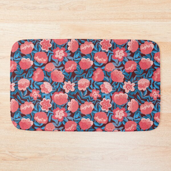 Item preview, pink and blue floral pattern designed and sold by rysunki-malunki.