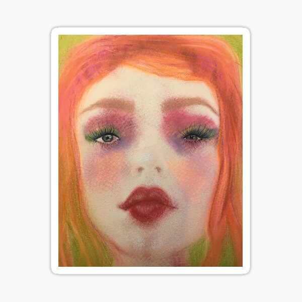Redhead Big-Eyed Girl Pastel Boho Art Sticker