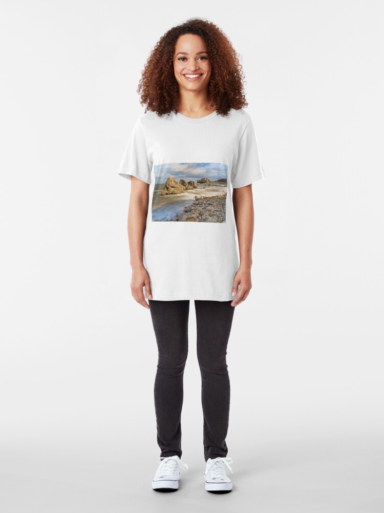 Alternate view of Incoming Tide at Trow Quarry Beach, South Shields, Tyne and Wear Slim Fit T-Shirt