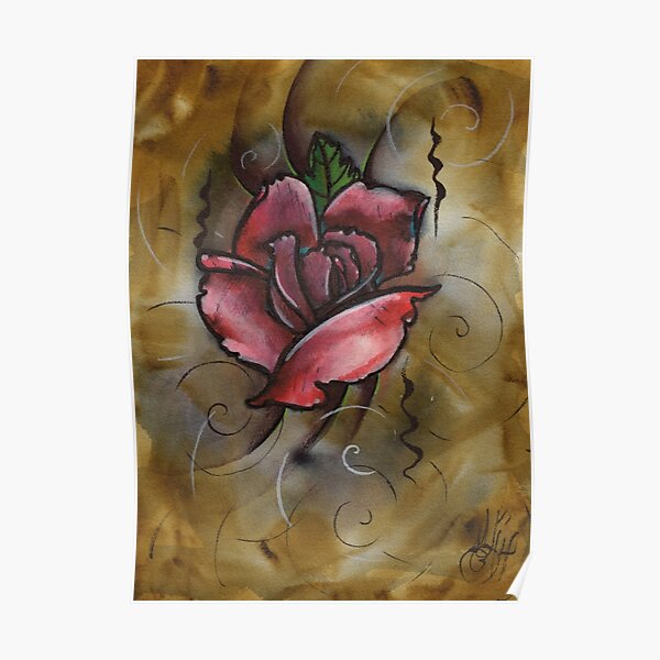 mixed media rose painting Poster