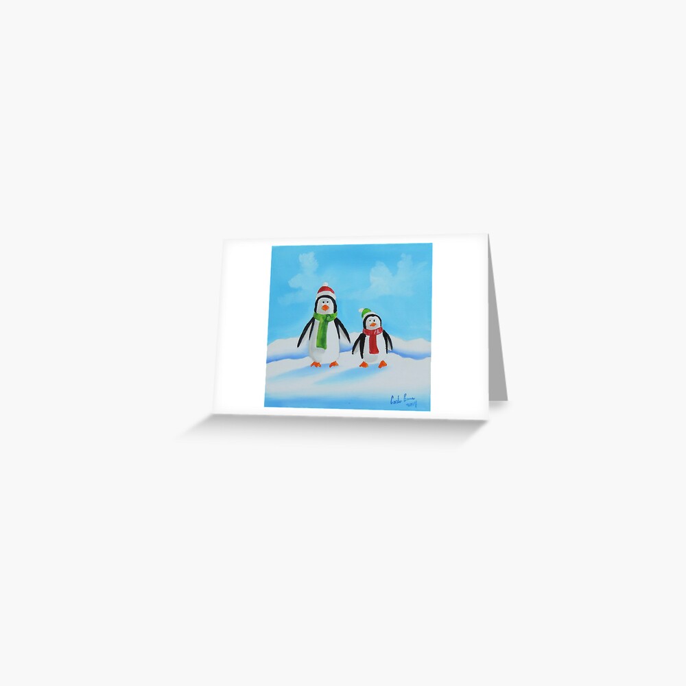 Little penguins wearing scarves Greeting Card