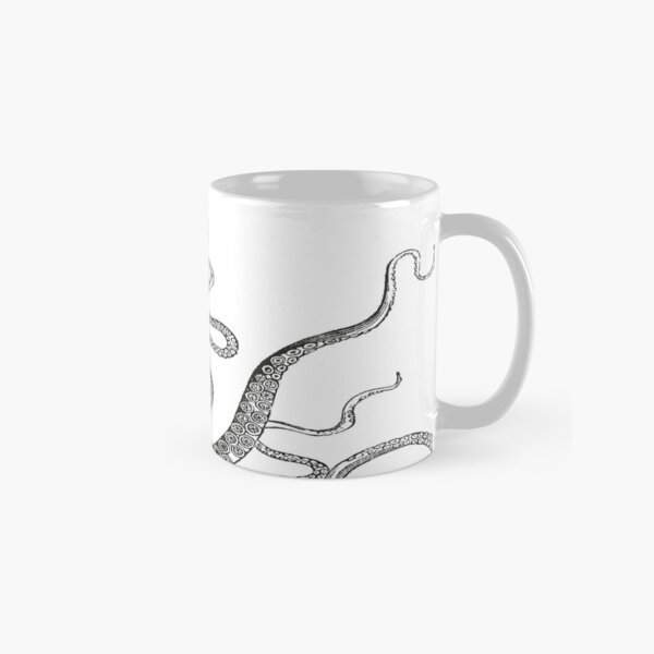 Half Octopus | Right Side | Vintage Octopus | Tentacles | Sea Creatures | Nautical | Ocean | Sea | Beach | Diptych | Black and White | Classic Mug