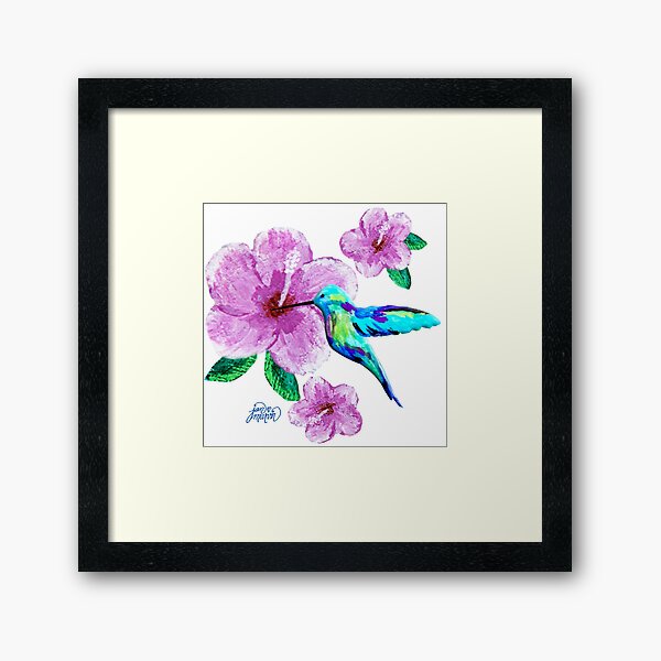 Hummingbird & Flowers Framed Art Print