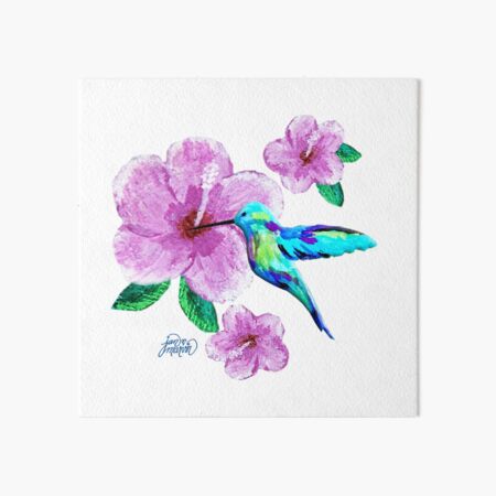 Hummingbird & Flowers Art Board Print