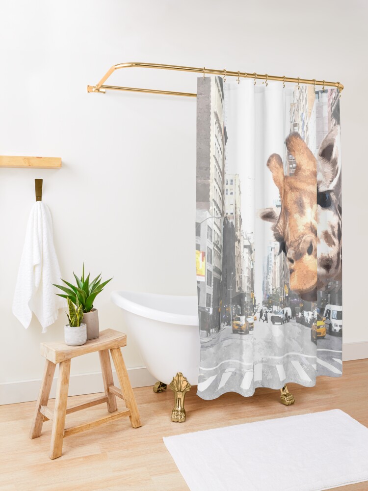 Alternate view of Selfie Giraffe in New York Shower Curtain