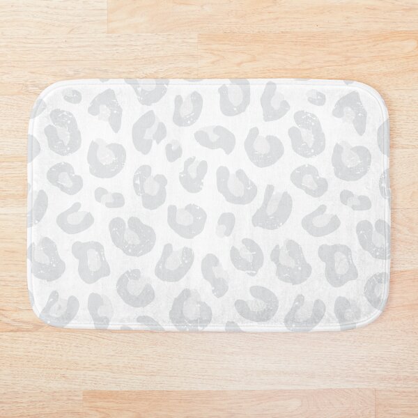 Leopard Print - Silver Gray and White Bath Mat