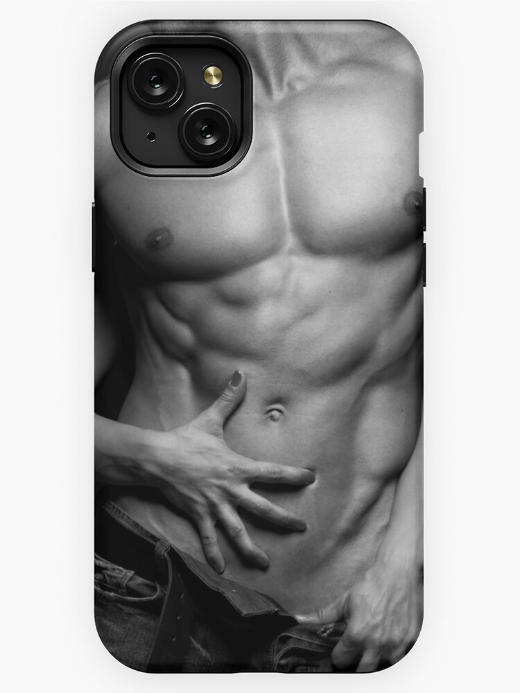 Woman hands touching muscular man's body art photo print iPad