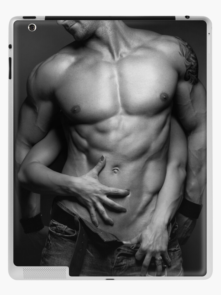 Woman hands touching muscular man's body art photo print iPad