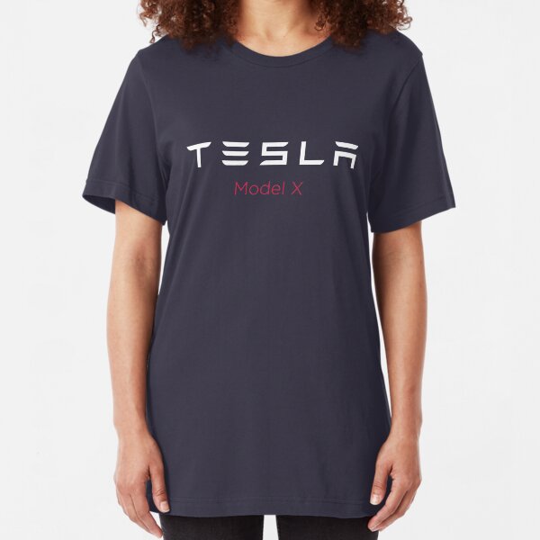 Tesla Model X - White Red Slim Fit T-Shirt