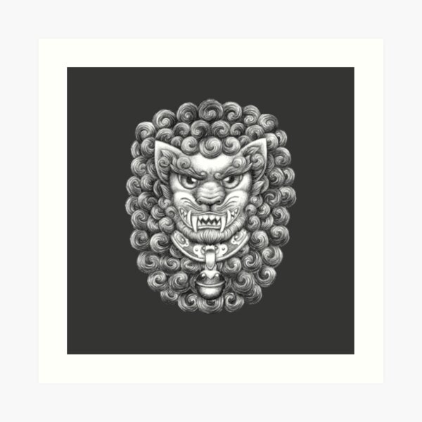 Charcoal Dreams - Foo Dog Illustration - Art Print