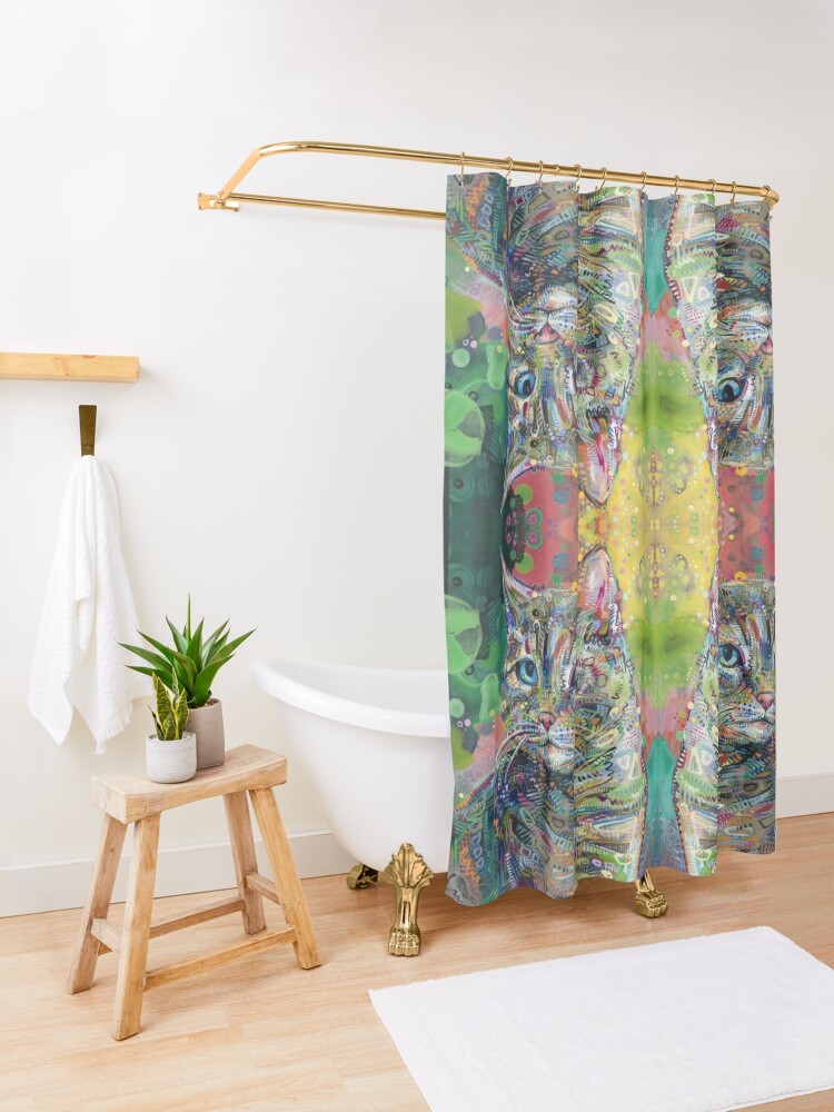 Alternate view of Cat painting - 2011 Shower Curtain