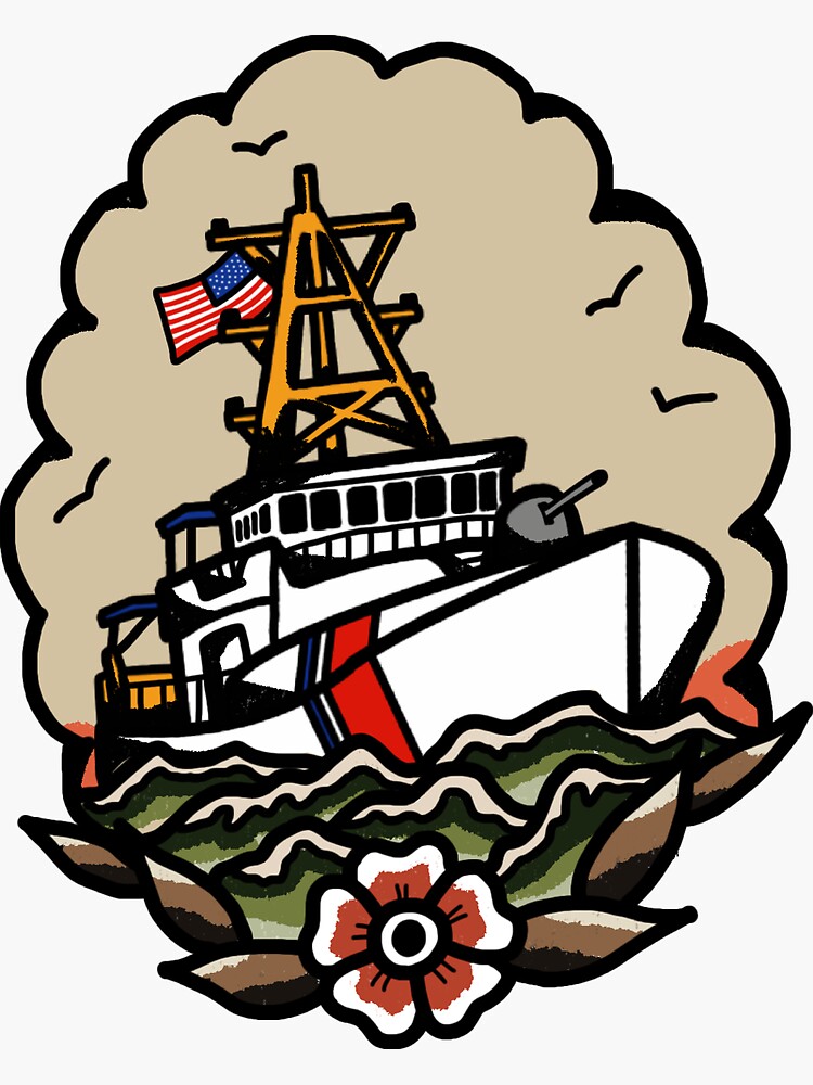 Underway Coast Guard Fast Response Cutter Traditional Tattoo Flash by AlwaysReadyCltv