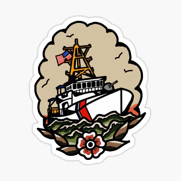 Item preview, Underway Coast Guard Fast Response Cutter Traditional Tattoo Flash designed and sold by AlwaysReadyCltv.